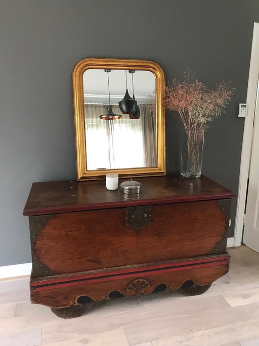 Antique Javanese chest with copper fittings