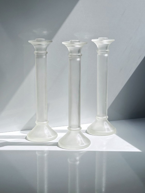 Image 1 of 3 Chandeliers en verre Vintage Colonnes Postmoderne Satin Transparent Classique 80s Chandeliers