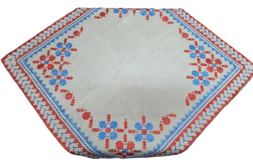 Vintage Hand Embroidered Linen Tablecloth 68 x 65 cm