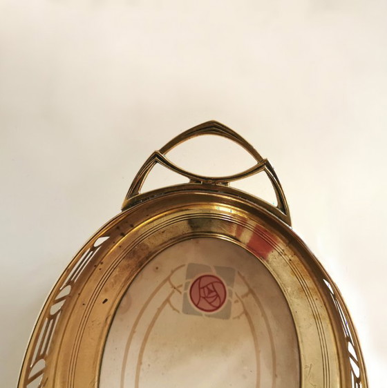 Image 1 of Plateau ancien en porcelaine et laiton Art Déco