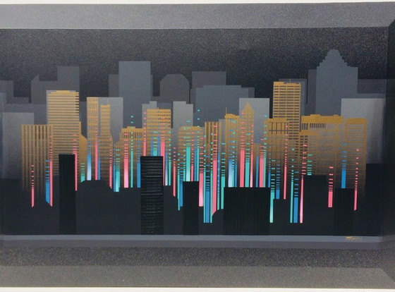 Image 1 of Large painting: Skyscrappers by FRANCO (USA) 80s (152x102)