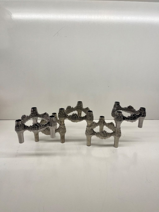 Set of 4 "Quist" candlesticks, Stoff Nagel modular design, stackable chrome vintage style