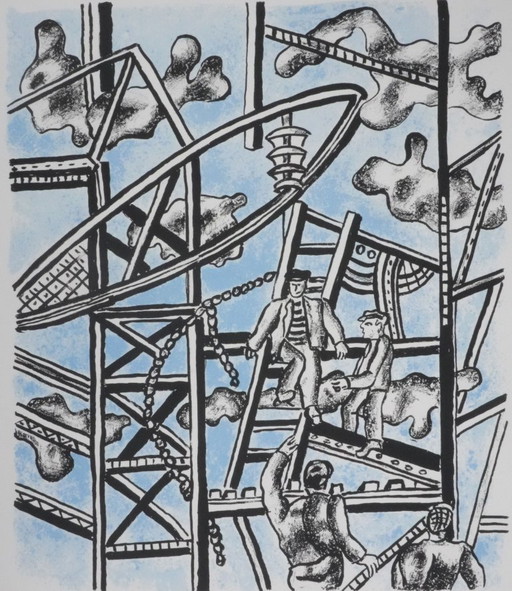 Fernand LEGER : Les Constructeurs (Bleu), Lithographie Signée – lithos zeefdrukken, Paper (photo 2 of 9)