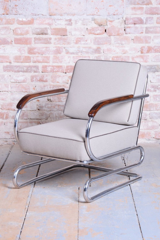 Restored Bauhaus Double Suspension Chair, Halabala, UP Zavody, Oak, Czech, 1930s – UP Závody, Armchairs (photo 10 of 16)