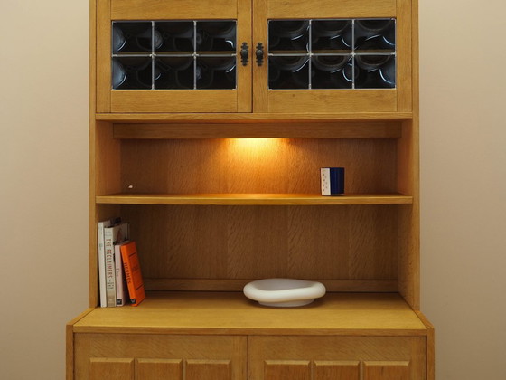 Danish Oak Bookcase by Henning Kjærnulf with Glass Doors and Geometric Panels, 1960s – Wood (photo 5 of 21)