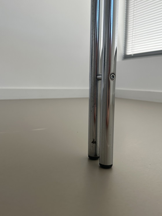 Image 1 of Vintage Chrome Dining Table Bauhaus Style Smoked Glass