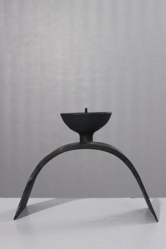 Image 1 of Wrought iron candle holder, brutalist design, 1950s Marolles style