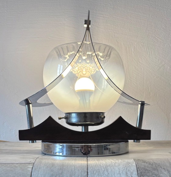Vintage Space Age Lamp - Murano, Mazzega, 70s, Italian design, Table lamps, Chrome, Glass, Silver (photo 10 of 14)