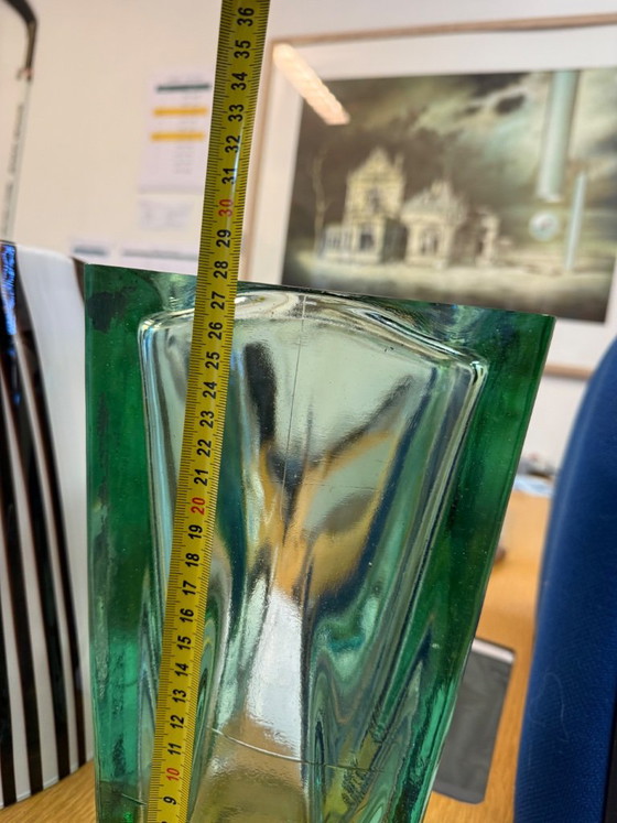 Vase Sculptural Vintage Années 60 en Verre d'Art Vert – Style Blenko – Glass (photo 5 of 7)