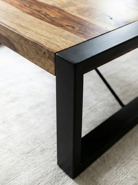 Image 1 of Industriële Salontafel van Massief Sheesham Hout & Staal