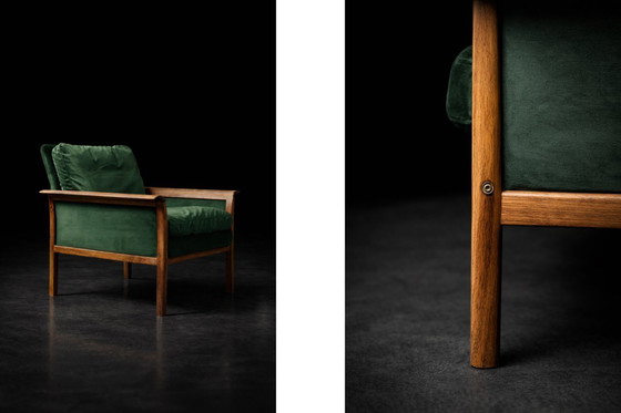 Image 1 of Divano e sedia vintage in palissandro norvegese e velluto verde bottiglia di Knut Sæter per Vatne Møbler, anni '60, set di 2