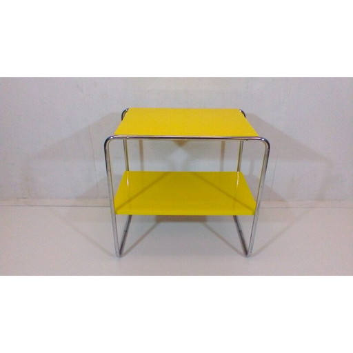 Tavolino da caffè vintage in acciaio e legno giallo di Robert Slezák, Cecoslovacchia 1940