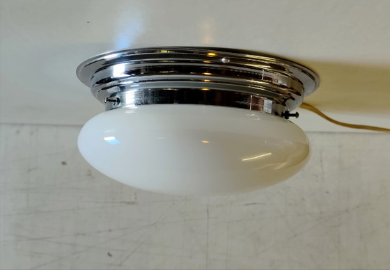 Bauhaus Opaline Globe Ceiling Light or Wall Lamp and Chromed Metal - Mid.20th Century – Glass (photo 2 of 8)