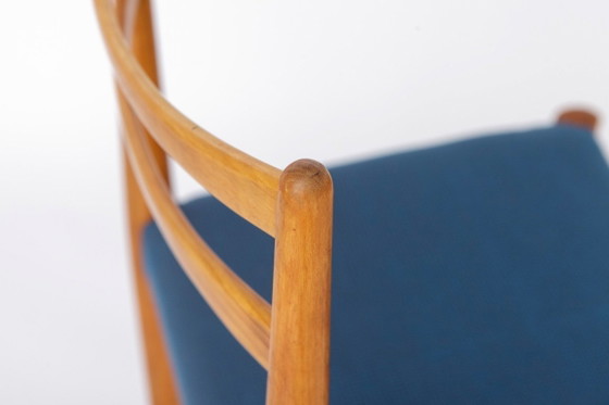 Image 1 of Vintage Lübke Dining Chair, Germany 1970s, Beech Wood Chair, Blue Upholstered Seat, Mid Century Modern Chair