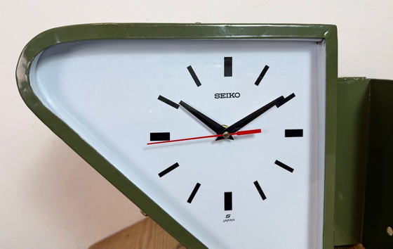 Image 1 of Horloge murale double face Seiko Ships verte vintage, années 1970
