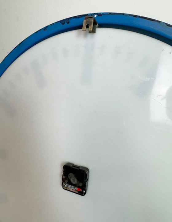 Image 1 of Grote blauwe Duitse industriële fabriekswandklok van Burk, jaren 60