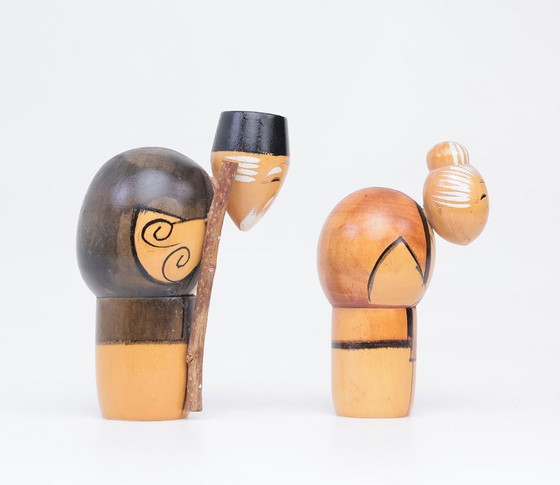 Image 1 of Ensemble de poupées kokeshi vintage, couple âgé