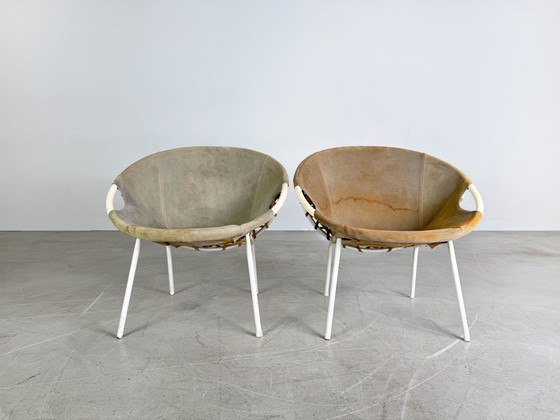Image 1 of Set van 2 originele midcentury fauteuils Lusch & Co Baloon Chair suède