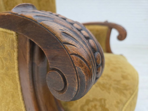 Image 1 of 1960er Jahre, Dänischer Sessel, Möbelwolle, massives Eichenholz.