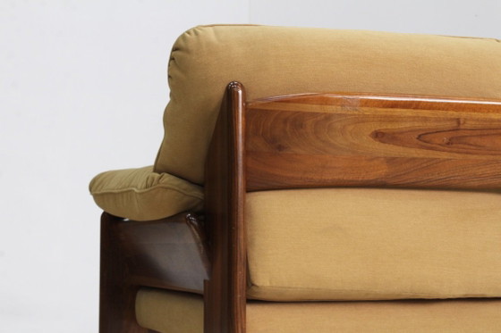 Vintage 3 seater sofa by Mario Marenco for Mobilgirgi, Mobil Girgi, Couches, Textile, Wood, Yellow, 1970 (photo 2 of 11)