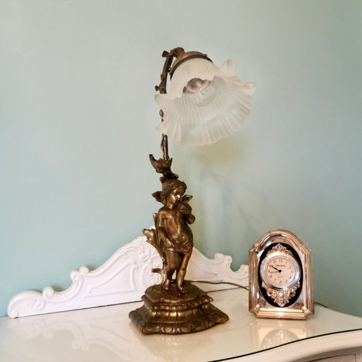 ANTIQUE BRONZE LAMP WITH ANGEL