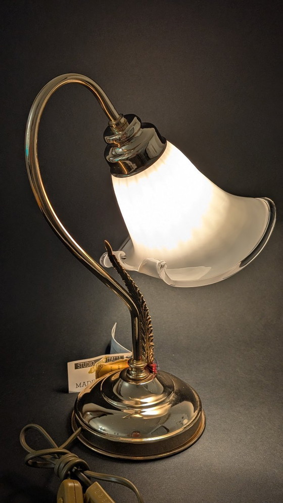 Image 1 of Refined Pair of Murano Calla Lamps, Vintage New Old Stock, 24kt Gold