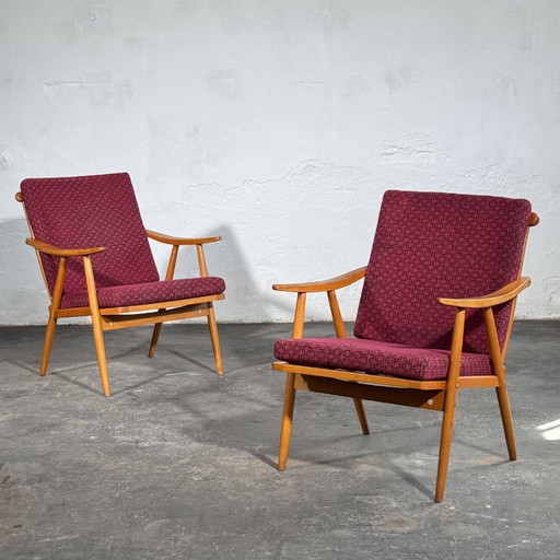 TON Style Beech Armchairs, Pair, 1960s – fauteuils, Textile