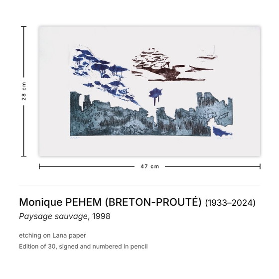Monique Pehem (Breton-Prouté) Signed Etching Paysage Sauvage 1998 – Lithographs & prints, Paper (photo 3 of 5)