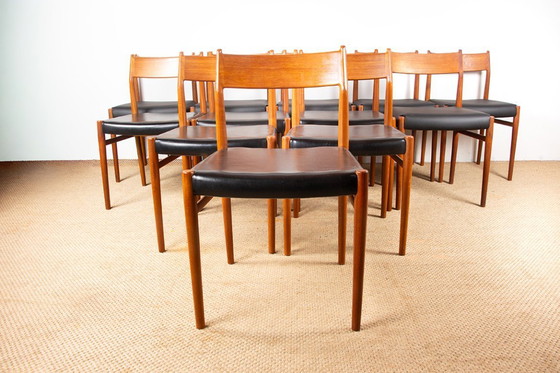 Image 1 of Set of 12 Danish chairs in teak and new skai, model 418 by Arne Vodder for Sibast 1960.