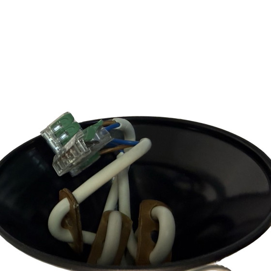 Image 1 of Vintage 50’s MCM Hanging pendant - Frosted / semi translucent white glass and multi color top - Attr. Louis Kalff / Phillips - s