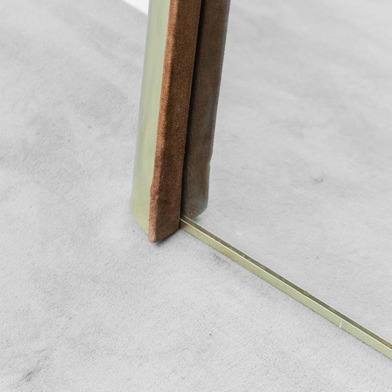 Image 1 of LARGE VINTAGE MIRROR WITH BRASS AND SUEDE FRAME FROM THE 70S – MODERN DESIGN