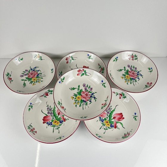 Set of 6 bowl-shaped plates, Réverbère model by KG Lunéville, tulip & rose pattern – KG Luneville, Crockery (photo 7 of 8)