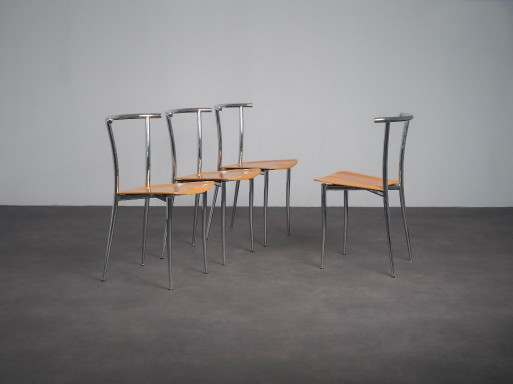 Set aus 4 postmodernen Chrom-Esszimmerstühlen von Segis, Italien, 1990er Jahre