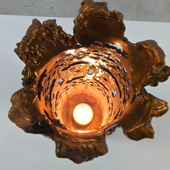 Brutalist Table Lamp Bronze 70's Sculptural Model (photo 6 of 7)
