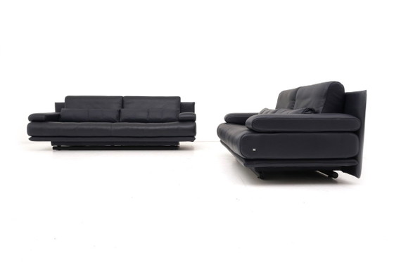 Rolf Benz 6500 Set Sofà Tre posti Due posti Pelle blu scuro (foto 2 di 13)