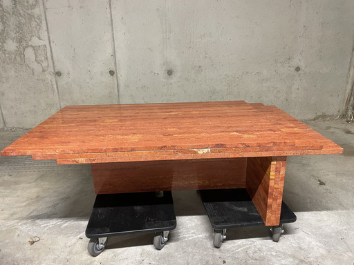 Italian Rosso travertine coffee table