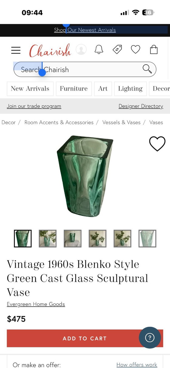 Vase Sculptural Vintage Années 60 en Verre d'Art Vert – Style Blenko – Glass (photo 7 of 7)