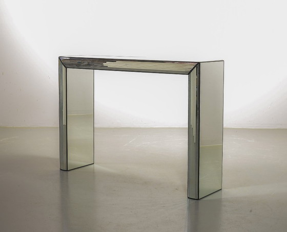 Image 1 of Very Exclusive Eyecatching Minimalistic Handcrafted Silver Mirror Console Table / Wall Art Object, 1980s.