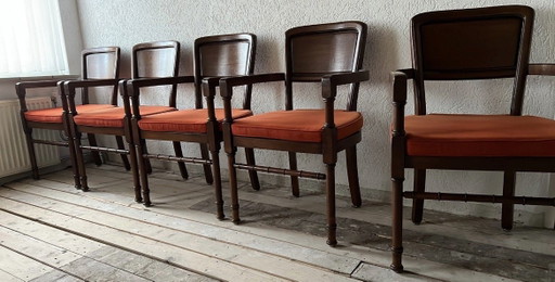 5 fauteuils de salle à manger anciens RAC Royal – eetkamerstoelen, Textile, Wood