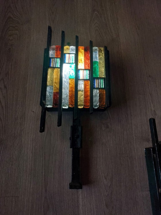 Image 1 of Een paar brutalistische wandlampen van Murano-glas uit de jaren 1960.