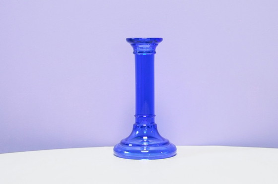 Vintage tall blue glass candle holder (photo 2 of 5)