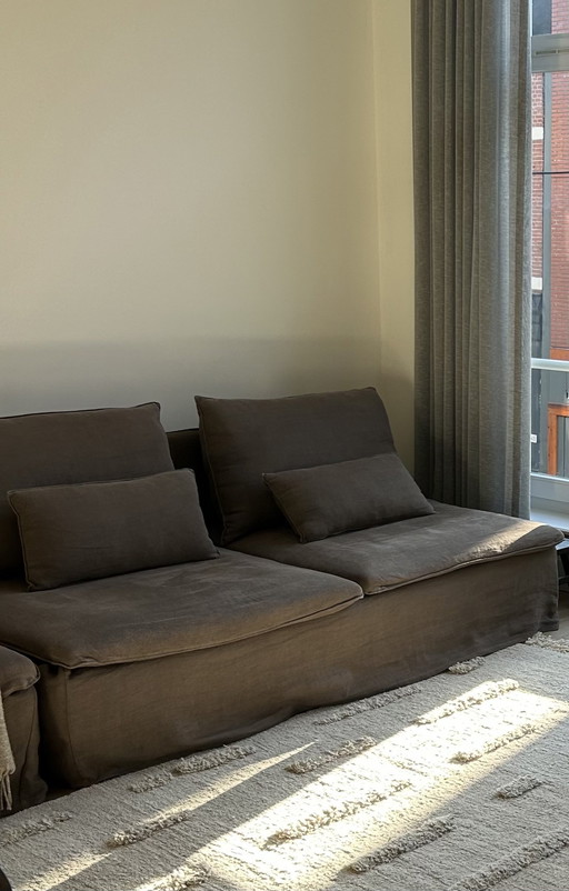 Canapé et fauteuil en lin marron