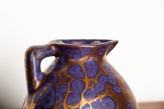 Image 1 of Vaso e versatore in stile Art-Nouveau in ceramica smaltata viola iridescente di Léon Pointu, Grès de Puisaye, 1910.