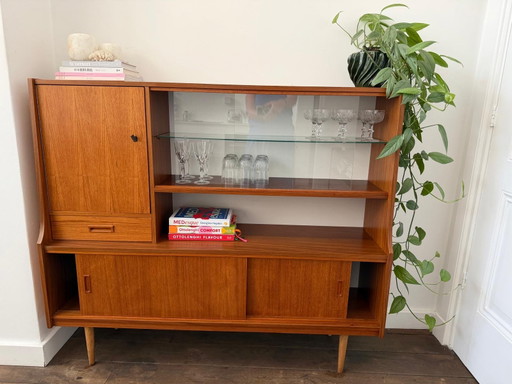 Credenza di metà secolo, design danese – high boards, Wood, Glass