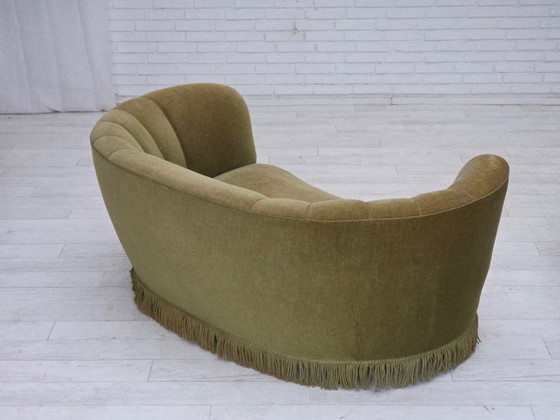 Image 1 of 1960s, Danish 2-seater "Banana" sofa, original green furniture velour.
