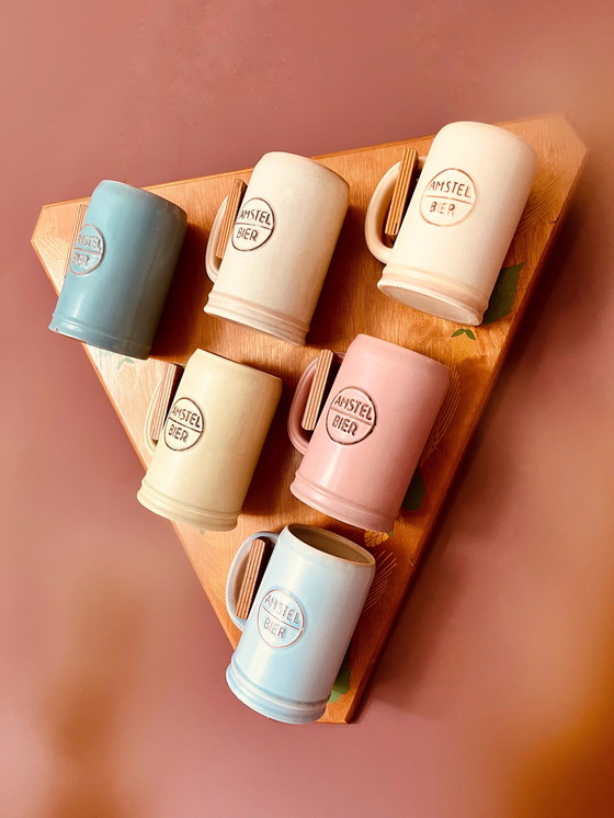 Image 1 of Vintage Amstel beer mugs + rack + box