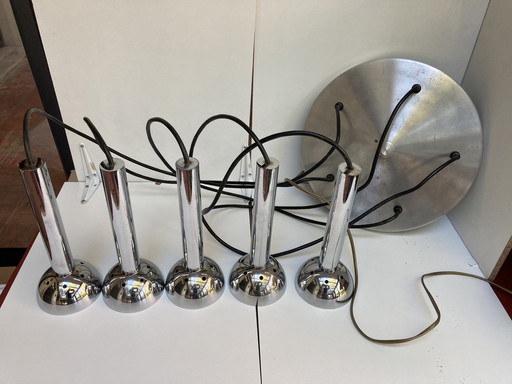 5-lichts vintage jaren 70 chromen cascade hanglamp