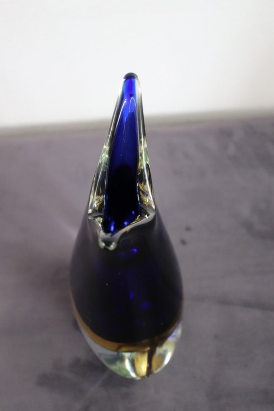 Image 1 of Vase en verre de Murano bleu et jaune par Formia, années 1970