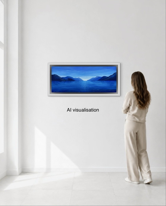 Blue Horizon - Peinture Panoramique Acrylique 40 x 100cm – Paintings & Drawings, Cotton (photo 12 of 15)