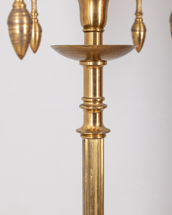 Image 1 of Vintage 50s Floor Lamp in Brass and Green Glass Italian Design